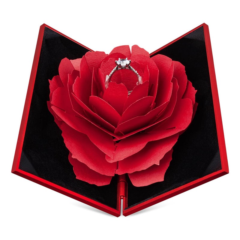Wislist Creative Ring Box Small Ring case for Proposal Engagement Wedding Ceremony Birthday Gift Jewelry Display Presentation Storage Chest Holder Organizer (Red) - Image 1
